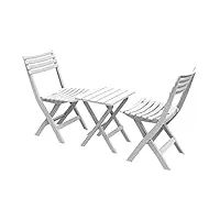 duramax le bistro et le jardin, 2x chaises pliantes et 1x table d'appoint portable en plastique, pour le patio, le camping, le pique-nique et la plage, durable et résistant aux intempéries, blanc