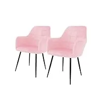 ecd germany lot de 2 chaises de salle à manger cuisine salon séjour - rose - assise siège rembourrée en velours structure en métal fauteuil rétro avec accoudoirs pour bureau réception meuble maison