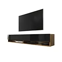 selsey wander - meuble tv/banc tv (chêne wotan/noir brillant, 180 cm, sans led)