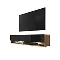 selsey wander - meuble tv/banc tv (140 cm, chêne wotan/noir brillant, avec led)