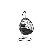 fauteuil oeuf suspendu design en rotin noir avec support en acier et coussin assorti idéal pour salon ou terrasse au style boho et moderne beliani