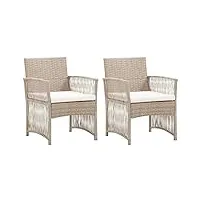 vidaxl 2x fauteuils de jardin avec coussins chaise de patio fauteuil de terrasse chaise de jardin fauteuil d'extérieur beige résine tressée