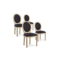 intense deco lot de 4 chaises médaillon capitonnées louis xvi tissu noir
