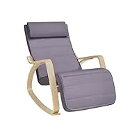 songmics fauteuil à bascule, avec accoudoirs en bois, chaise d’allaitement, repose-pieds réglable en 5 positions, capacité 150 kg, pour chambre, salon, gris clair et couleur boisée lyy010g01