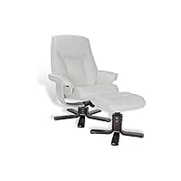 mnd my new design nautÈs : fauteuil de relaxation manuel pivotant 360 ° avec son repose pieds indépendant - cuir blanc