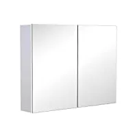 homcom armoire miroir de salle de bain armoire murale double portes et étagères dim. 80l x 15l x 60h cm mdf blanc