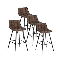 woltu 4 x tabouret de bar bistro chaise de bar assise rembourrée en similicuir avec pieds et repose-pieds en métal,brun bh249br-4