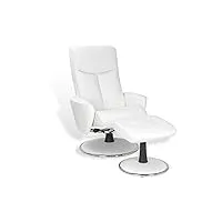 nephos : fauteuil de relaxation et son repose pieds, design et confortable, très tendance - cuir blanc