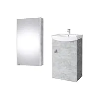 planetmöbel ensemble de meubles de salle de bain lavabo + miroir armoire salle de bain invités wc (béton)