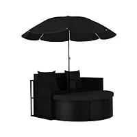 vidaxl lit de jardin avec parasol chaise longue de jardin bain de soleil patio terrasse extérieur protection contre les uv résine tressée noir