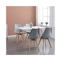 ipotius ensemble table de salle à manger moderne rectangulaire et chaises avec pieds en bois massif moderne table+4 chairs gris