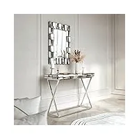 carme ensemble miroir, verre, rose gold, set 2 rectangle mirror + console table grey
