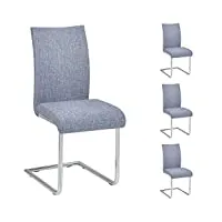 idimex lot de 4 chaises de salle à manger ou de cuisine aladino au design moderne avec assise rembourrée et piétement en métal chromé, revêtement en tissu gris