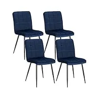 lestarain lot de 4 chaises de salle à manger rétro chaises de cuisine chaises de salon rembourrée en velours,pied en métal,chaises avec dossier bleu