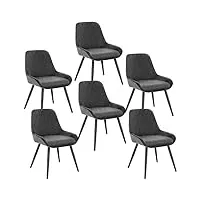 elightry lot de 6 chaises de salle à manger rétro chaise de cuisine avec dossier chaise de salon assise en velours et pieds en métal,gris foncé