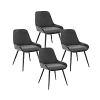 elightry lot de 4 chaises de salle à manger rétro chaise de cuisine avec dossier chaise de salon assise en velours et pieds en métal,gris foncé