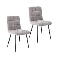 lestarain lot de 2 chaises de salle à manger rétro chaises de cuisine chaises de salon rembourrée en velours,pied en métal,chaises avec dossier gris clair