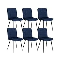 lestarain lot de 6 chaises de salle à manger rétro chaises de cuisine chaises de salon rembourrée en velours,pied en métal,chaises avec dossier bleu