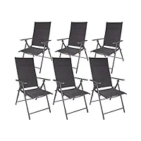 brubaker riva lot de 6 chaises de jardin pliante - chaise à dossier haut réglable en 7 positions - rembourré - imperméable - gris