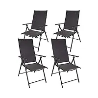 brubaker riva lot de 4 chaises de jardin pliante - chaise à dossier haut réglable en 7 positions - rembourré - imperméable - anthracite