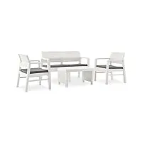 vidaxl salon de jardin 4 pcs avec coussins mobilier de jardin meubles de terrasse mobilier de patio meubles d'extérieur plastique blanc