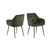 ac design furniture bentley lot de 2 chaises de salle à manger vertes carver, chaises de cuisine modernes, chaises rembourrées en velours, chaises en velours 2 pièces, h: 83 x l: 58 x p: 55 cm