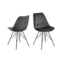 ac design furniture emanuel lot de 2 chaises de salle à manger en gris, chaises en velours, chaises de cuisine modernes, chaises rembourrées, meubles de salle à manger, h: 85,5 x p: 54 x l: 48,5 cm