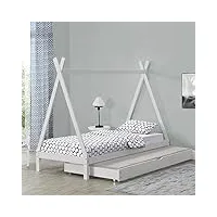 lit de tipi pour enfant avec 2 couchage lit d'appoint en bois naturel pin avec sommier à lattes blanc 206 x 96 x 162 cm