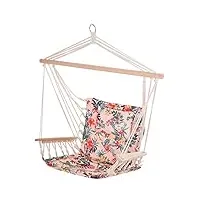outsunny chaise suspendue hamac de voyage respirant portable dim. 100l x 49l x 106h cm coton macramé polyester rose pâle motif à fleurs