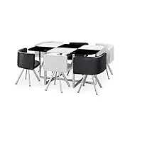 ensemble table de repas avec 6 chaises design madrid noir & blanc