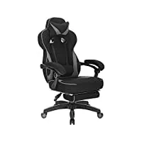 woltu chaise gaming tissu respirant ergonomique fauteuil gaming, livestream siege gaming gamer avec repose-pieds, pivotant chaise bureau grand dos & grand siège pour personne lourde, noir+gris