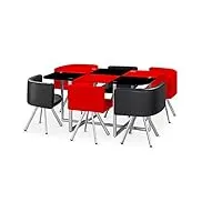 ensemble table de repas avec 6 chaises design madrid noir & rouge