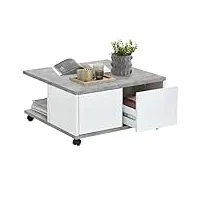 fmd furniture table de salon, panneau de particules, gris béton/blanc brillant, environ 70 x 70 x 36 cm