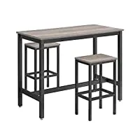 vasagle lbt015b02 lot de 2 tabourets bar, table chaises de cuisine industrielles greige, panneau de particules de bois, acier, grège et noir, 120 x 60 x 90 cm (l x b x h)