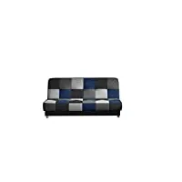 e-meubles canapé en lit convertible avec coffre de rangement 3 places relax - clic clac, banquette - en tissu -kaya (noir, gris,gris clair,bleu marine (soro 100+93+83+76)) patchwork