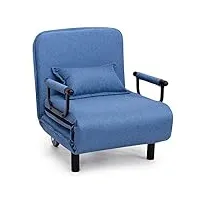 goplus fauteuil convertible pliable avec accoudoirs, canapé-lit polyvalent avec oreiller rembourré, couverture démontable, pour salon, bureau, chambre, 188 x 64 x 25 cm, bleu/marron (bleu)