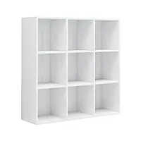 vidaxl bibliothèque etagères à livres meuble à livres meuble de rangement avec 9 compartiments stockage salon blanc brillant 98x30x98 cm aggloméré