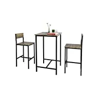 sobuy ogt27-n ensemble table de bar + 2 chaises de bar table mange-debout table haute cuisine set de table + 2 tabourets de bar avec repose-pieds