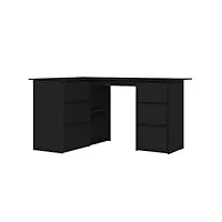 vidaxl bureau d'angle table d'ordinateur table d'etude table informatique table d'ecriture maison intérieur noir 145x100x76 cm aggloméré