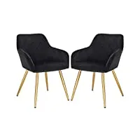 eugad 2 x chaises de cuisine pratique avec siège en velours chaise à manger avec pieds en métal chaise de salon moderne,noir 0626by-2