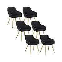 eugad 0626by-6 chaises à manger lot de 6 rembourrée en velours,chaise relax chaise de cuisine chaise de salon avec pieds en métal,noir