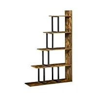 homcom Étagère bibliothèque séparateur de pièce style industriel en escalier 5 étagères 102 x 30 x 160 cm coloris brun rustique