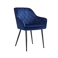 songmics chaise de salle à manger, fauteuil, siège rembourrée, avec accoudoirs, largeur d’assise 49 cm, pieds en métal, revêtement en velours, charge 110 kg, pour salon, chambre, bleu ldc088q01