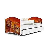 kids literie lit enfant happy 80x160 le roi lion blanc livré avec sommiers, tiroir et matelas en mousse de 7cm