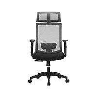 songmics fauteuil de bureau, chaise de bureau en toile, siège ergonomique, pivotant à 360°, support lombaire réglable, appui-tête, accoudoirs, inclinaison du dossier jusqu’à 120°, gris obn55bg
