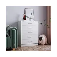 panana table de chevet commode meuble de rangement en bois avec 5 tiroirs sur salon, chambre, bureau, 67 x 33 x 89 cm (blanc)
