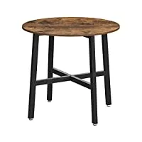 vasagle table à manger, table de cuisine ronde, pour salon, bureau, 80 x 75 cm (ø x h), style industriel, marron rustique et noir kdt080b01