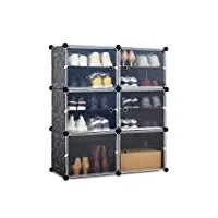 mondeer rangement chaussure, armoire à chaussures, Étagère à chaussures avec 6 cubes en plastique, meuble à chaussure pour bottes, boite à chaussures empilable transparente, 83x31x93cm, noir