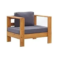 vidaxl chaise de jardin avec coussin fauteuil de patio siège de terrasse chaise d'extérieur balcon gris foncé bois d'acacia solide