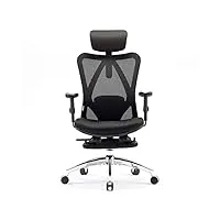 sihoo chaise de bureau fauteuil ergonomique avec repose-pieds réglable en hauteur et appui-tête siège en maille avec inclinaison du dossier et support lombaire,noir